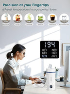 balbali 18.6oz Portable Kettle for Travel 100-250V Dual Voltage for International/Global/Europe - 6 Preset Travel Electric Kettle Hot Water Boiler/Heater/Warmer/Tea Maker - White