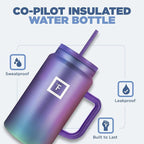 IRON °FLASK Co-Pilot Insulated Mug w/Straw & Flip Cap Lids - Cup Holder Bottle for Hot, Cold Drink - Leak-Proof - Water, Coffee Portable Travel Mug - Cobalt Blue, 50 Oz