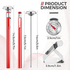 6 Pack Immediate Read Pocket Thermometer, 1 Inch Stainless Steel Dial Food Thermometer with 6 PCS Red Plastic Sleeves of Thermometers and 6 PCS Clips for Coffee Drinks Chocolate Milk Foam