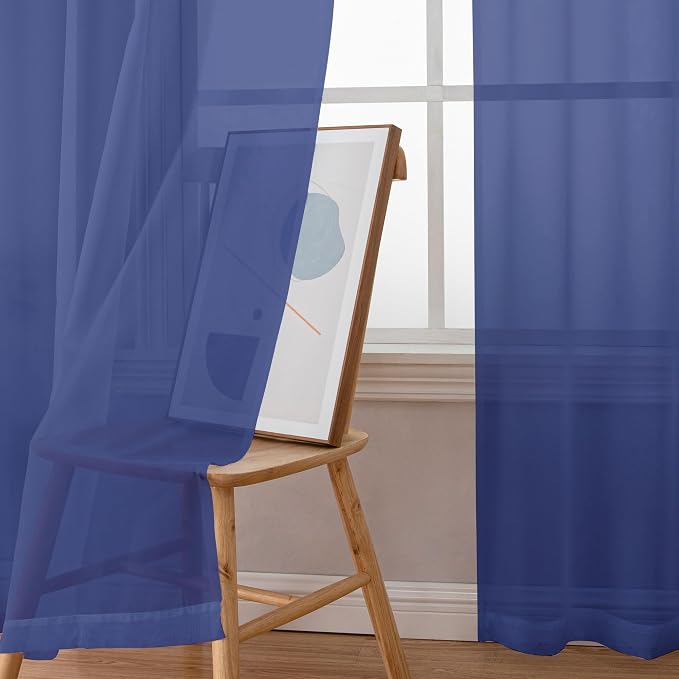 Sheer Curtains 54 Inch Length 2 Panels Set, Royal Blue Clear Sheer Short - Image 5