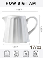 Ceramic Creamer Pitcher,17 Oz Coffee Creamer Container with Handle, Small Milk Pitcher Pourer for Sauces, Salad, White