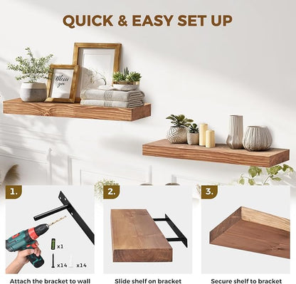 24x8x1.6 inch Floating Shelves Set of 2 – Solid Wood Rustic Oak Wall Mounted - Image 5
