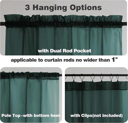Chyhomenyc Hunter Green Sheer Curtains 54 Inch Long 2 Panels Set, Short Voile - Image 3