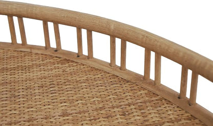 FINECASA Round Rattan Coffee Table, Modern Unique Farmhouse Tray Top Center - Image 8