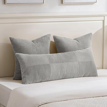 Fancy Homi Set of 2 Grey Boho Long Lumbar Body Decorative Throw Pillow Cover - Image 2