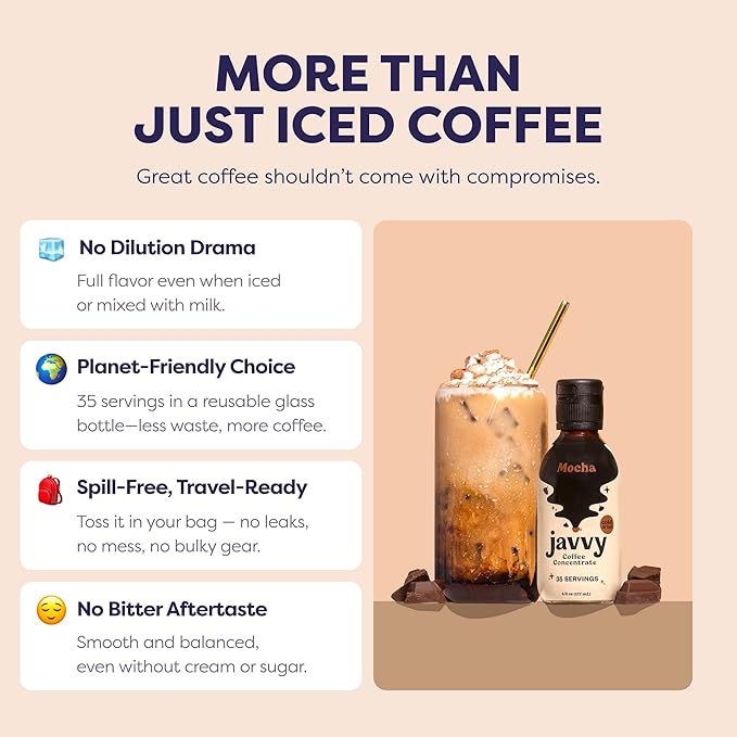 Javvy Coffee Concentrate - Cold Brew Coffee, Perfect for Hot or Iced Instant Coffees, Hot Drinks, Cold Brew Concentrate, 35 Servings - Mocha