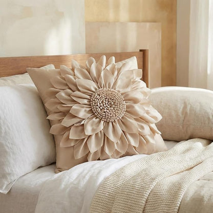 Beige Taupe Accent Flower Decorative Throw Pillow Covers - Image 2