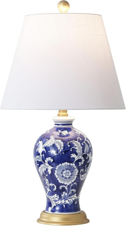 JONATHAN Y 24" Navy/White French Country Ceramic Floral Urn Table Lamp by JONATHANY