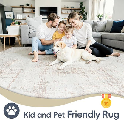 10x14 Area Rug for Living Room Bedroom: Non-Slip Modern Beige White | Machine - Image 4