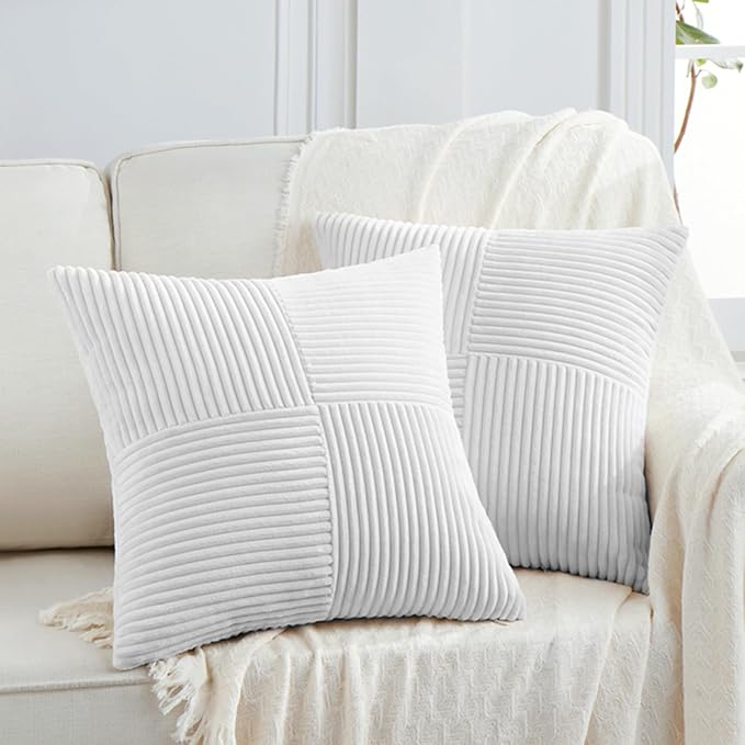 Fancy Homi 2 Packs Pure White Decorative Throw Pillow Covers 22x22 Inch by Fancy+Homi