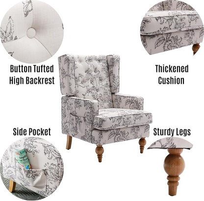 LukeAlon Button Tufted Linen Accent Chair, Upholstered Club Chair - Image 4