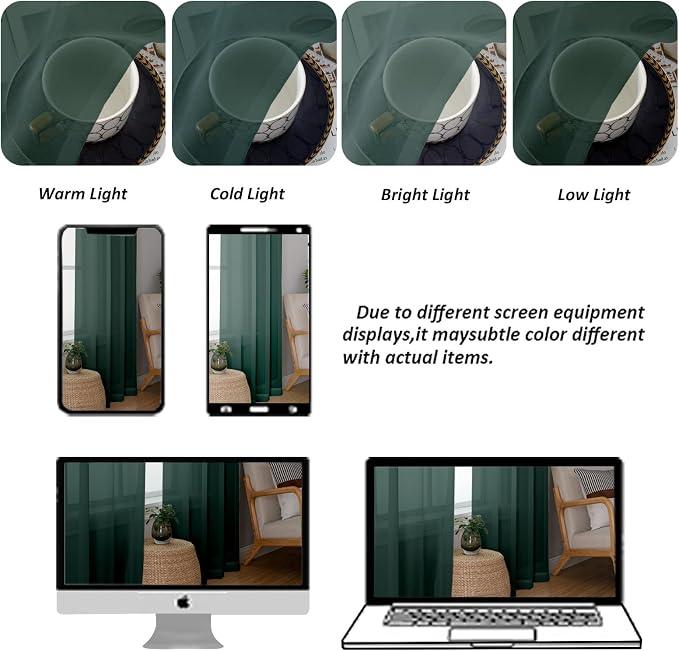 Chyhomenyc Hunter Green Sheer Curtains 45 Inch Long 2 Panels, Short Voile Drapes - Image 8