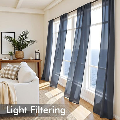 MIULEE Navy Blue Sheer Curtains 108 Inches Long 4 Panels 54 x 108 Inches | - Image 4
