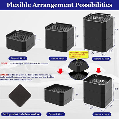 Bed Risers Heavy Duty, Adjustable Furniture Riser Blocks Lift 1.5, 4.3 inches - Image 2