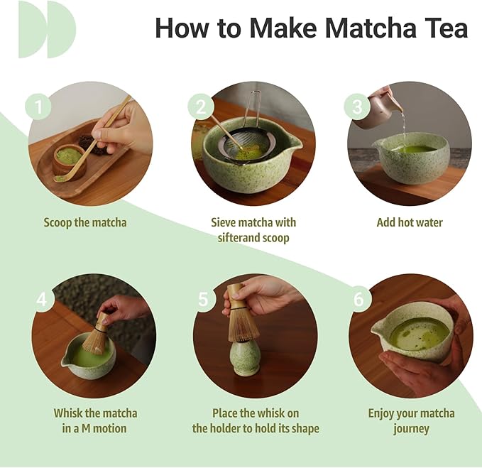 Inmorven Matcha Whisk Set, 7 Pcs Matcha Kit Includes Matcha Bowl, Whisk & Holder, Bamboo Scoop, Scoop Rest, Sifter & Tea Towell - Japanese Tea Tools For Ceremony Gift