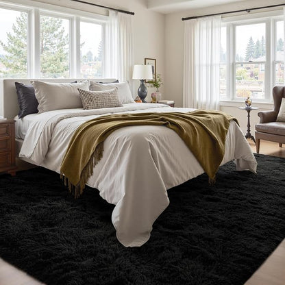 5x7 Ft Shag Black Rug for Bedroom, Tie Dyed Ultra Soft Fluffy Furry Area Rugs - Image 4