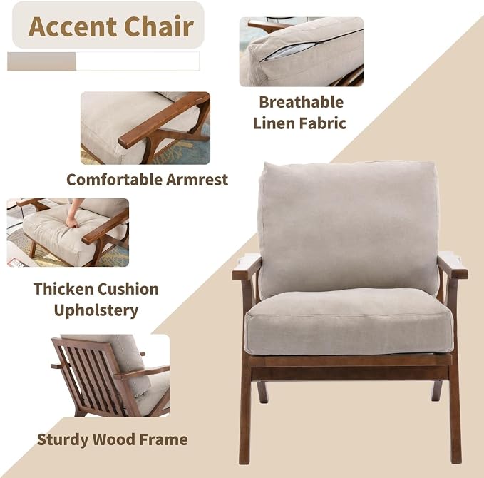 HNY Mid Century Chair, Faux Leather Upholstered Accent Armchair - Image 4