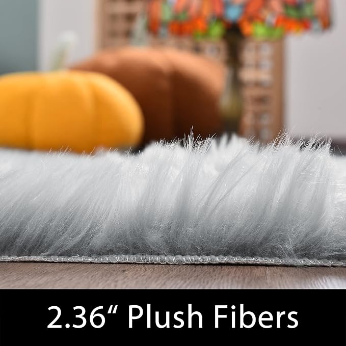 Latepis 2x8 Runner Non-Slip Grey Fluffy Rugs - Image 2