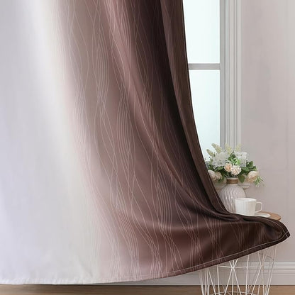 Brown and Greyish White Blackout Curtains 52Wx36L 2 Panels | Ombre Curtains - Image 6