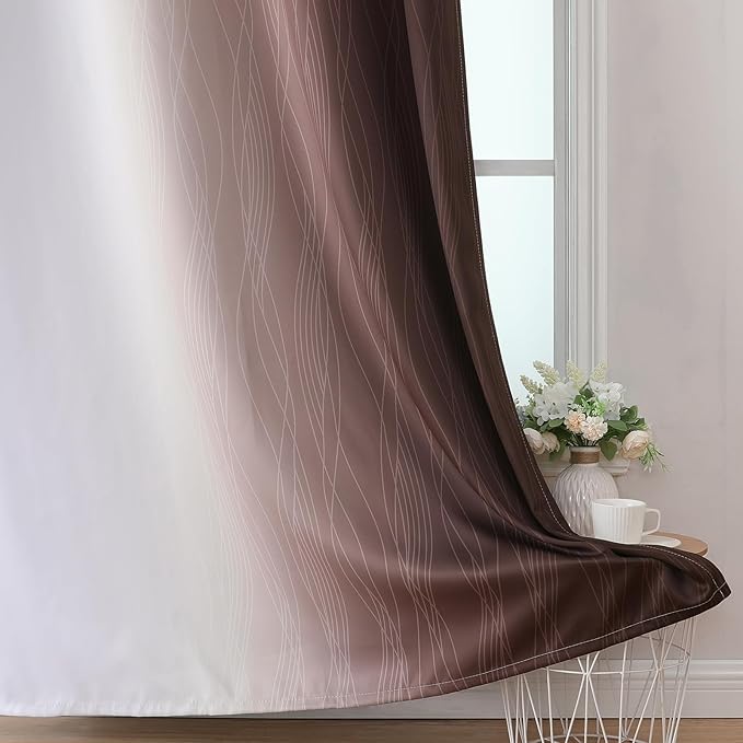 Brown and Greyish White Blackout Curtains 52Wx84L 2 Panels | Ombre Curtains - Image 6