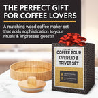 IMPRESA Coffee Pot Cover & Wooden Trivet Set - Chemex Compatible 6-Cup, 8-Cup Pour Over Carafe - Glass Maker Stand & Chemex Style Lid for Pour Over Coffee Systems