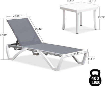 PURPLE LEAF Patio Chaise Lounge Chair Set of 3 Outside Aluminum Plastic - Image 2