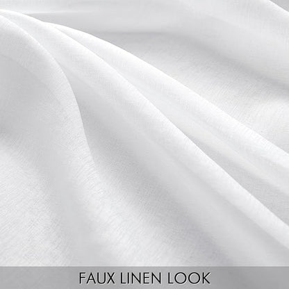MIULEE White Linen Textured Semi-Sheer Curtains 42W×45L Kitchen 2 Panels | Semi - Image 2