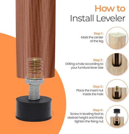 M8 Rubber Adjustable Furniture Leveler，8 Pack Leveling Feet Screws in Threaded - Image 6