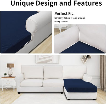 Easy-Going Stretch 1 Piece Chaise Lounge Cushion Slipcover | Sectional Couch - Image 3