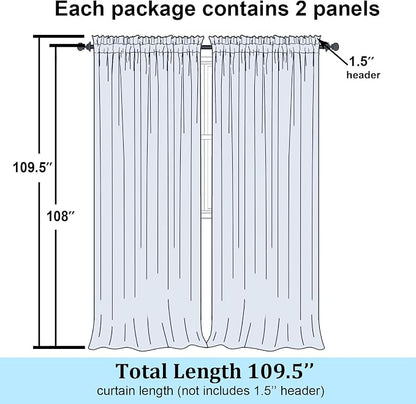 Simplebrand Ivory Sheer Curtains 108 Inches Long, Extra Long Rod Pocket Solid - Image 2