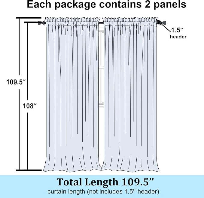 Simplebrand Black Sheer Curtains 108 Inches Long, Extra Long Rod Pocket Solid - Image 2