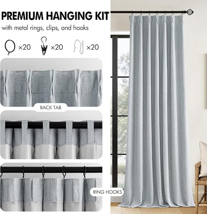 MIULEE Grayish Blue Pinch Pleated 100% Blackout Curtains 40x108 Inches | Room - Image 8