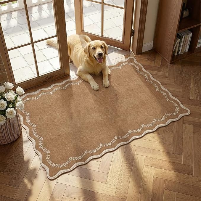 GarveeHome Scalloped Entryway Rug 2x3 Brown Washable Front Door Entry Rug | by GarveeHome