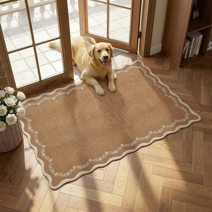 GarveeHome Scalloped Entryway Rug 2x3 Brown Washable Front Door Entry Rug | by GarveeHome