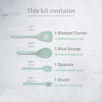 Silicone Utensils 4-Piece Set – Rubber Spatula, Pastry Brush, Slotted Turner, and Rice Paddle – Complete Heat-Resistant Set for Non-Stick Cookware – Kitchen Tools for Cooking and Baking – Pastel Green