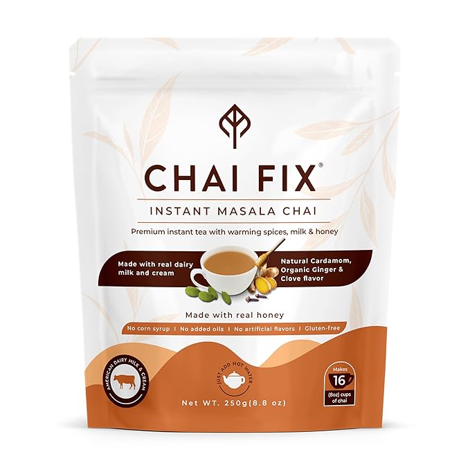 Chai Fix Instant Masala Chai with Milk, Honey and Organic Ginger 16 Servings