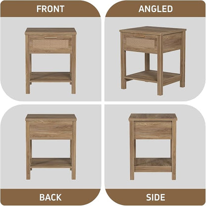 Rattan Nightstand Set of 2, Natural Style Night Stand - Image 7