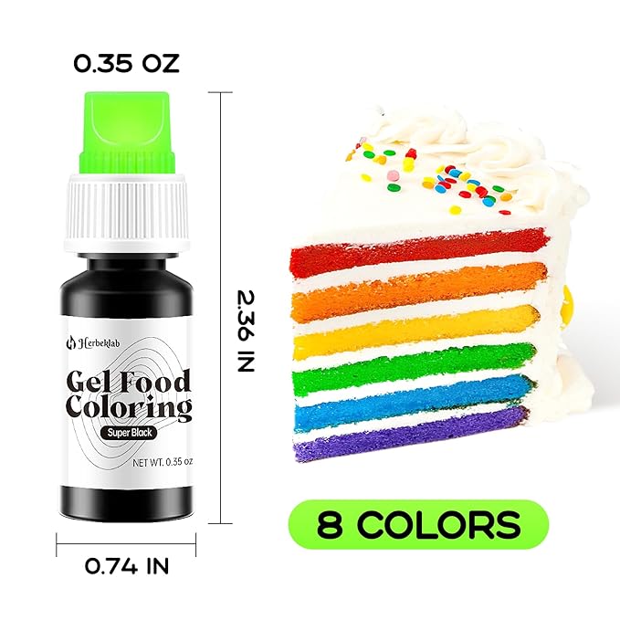 Gel Food Coloring 8 Colors x 0.35 oz Concentrated Gel Based Food Dye Vibrant Icing Colors Neon Food Coloring for Baking Cake Decorating Cookies Fondant, 10g / Bottle