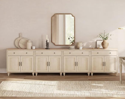 WAMPAT Buffet Cabinet with 8 Doors and 4 Drawers, Large Coffee Bar Table Wood by WAMPAT