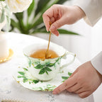 TATSUMI Country Roses Bone China Tea Cup and Saucer Set, 3 Pieces, Vintage Style, For Women and Tea Parties(Green,1 Set)