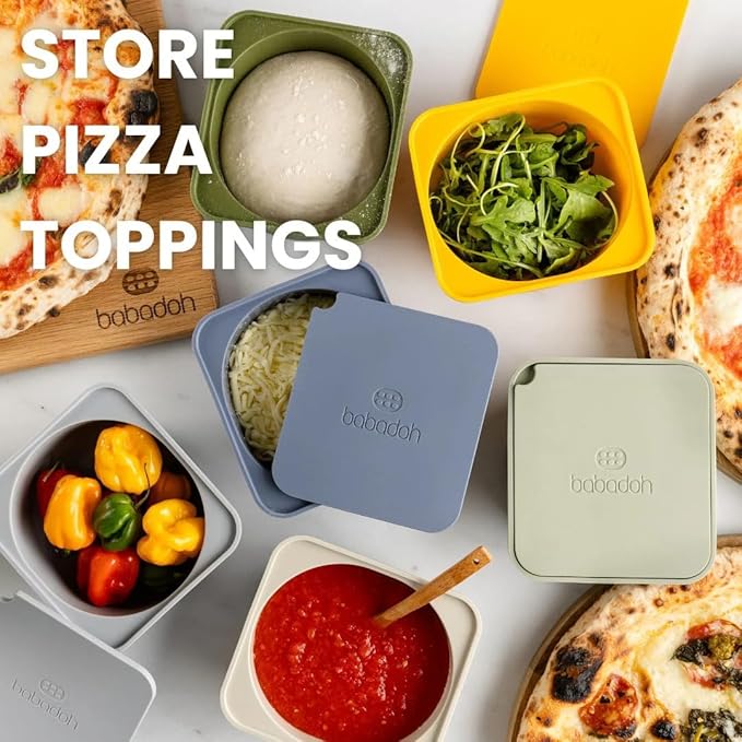 Babadoh Pizza Dough Proofing Silicone Containers with Lids | Pizza Making Accessories | Set of 6 | Dough Color | Original Size (make 12" Pizzas)