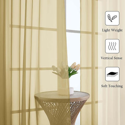 Gold Sheer Curtains for Bedroom 84 Inches Long 2 Pcs, Light Filtering Airy - Image 2
