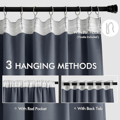 MIULEE Stone Blue Back Tab Blackout Curtains 52x108 Inch Long 2 Panels Set | - Image 3