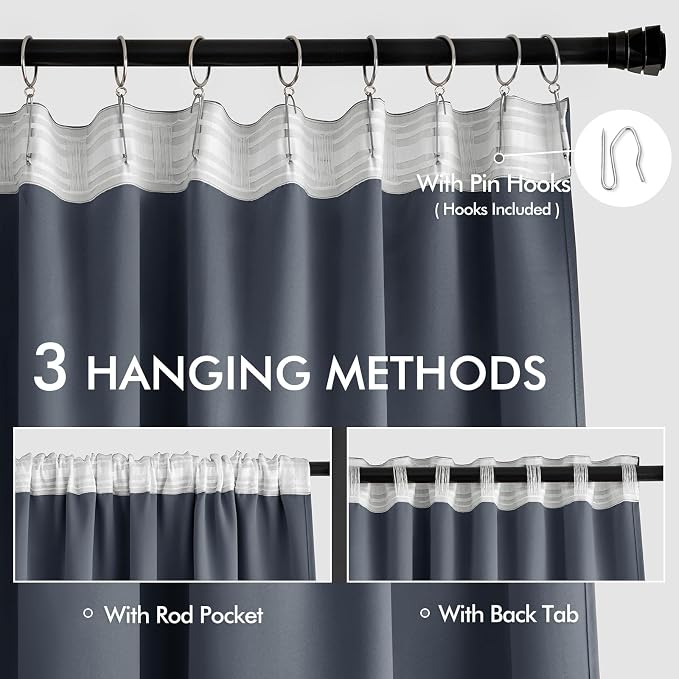 MIULEE Stone Blue Back Tab Blackout Curtains 52x120 Inch Long 2 Panels Set | - Image 3