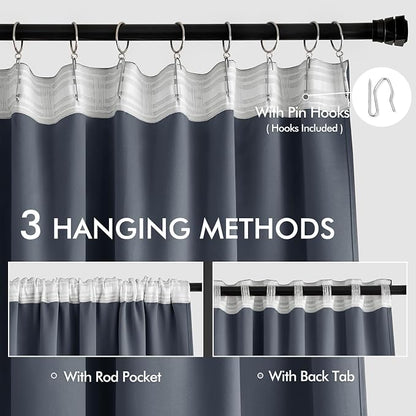 MIULEE Stone Blue Back Tab Blackout Curtains 52x96 Inch Long 2 Panels Set | Rod - Image 3