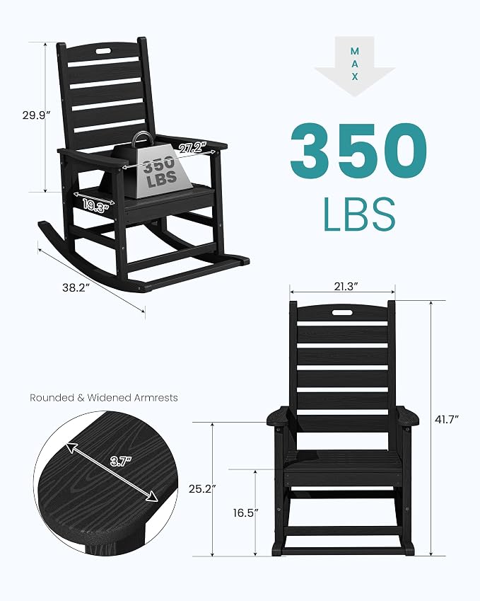 SERWALL Oversized Outdoor Rocking Chair, HDPE Patio Rocking Chair - Image 3