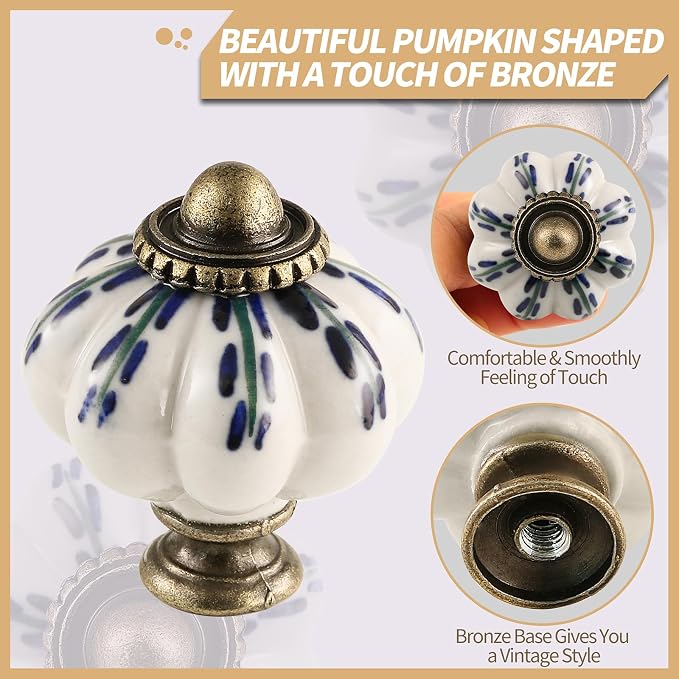 Ivory Pumpkin Knobs 6 Pack Ceramic Cabinet Knobs Vintage Drawer Pulls - Image 3