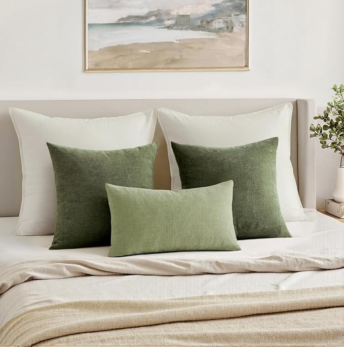 MIULEE Sage Green Chenille Couch Lumbar Throw Pillow Covers, 12x20 | Set of 2 - Image 4