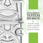 Final Touch Tiki Glasses Set of 4 - Kanaloa, Lono, Kū, Kāne Designs, 12 oz (355 ml), Clear, Stackable Totem Pole Storage, Durable Glassware for Tropical Cocktails (TK5303)