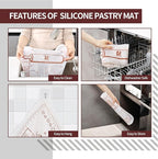 Silicone Baking Mat, Extra Thick Dough Rolling Pad with Measurements and Edge Heightening, Non-stick Food Grade Silicone Pastry Mat for Pastry, Bread, Cookies (Transparent, 16"L x 24"W)